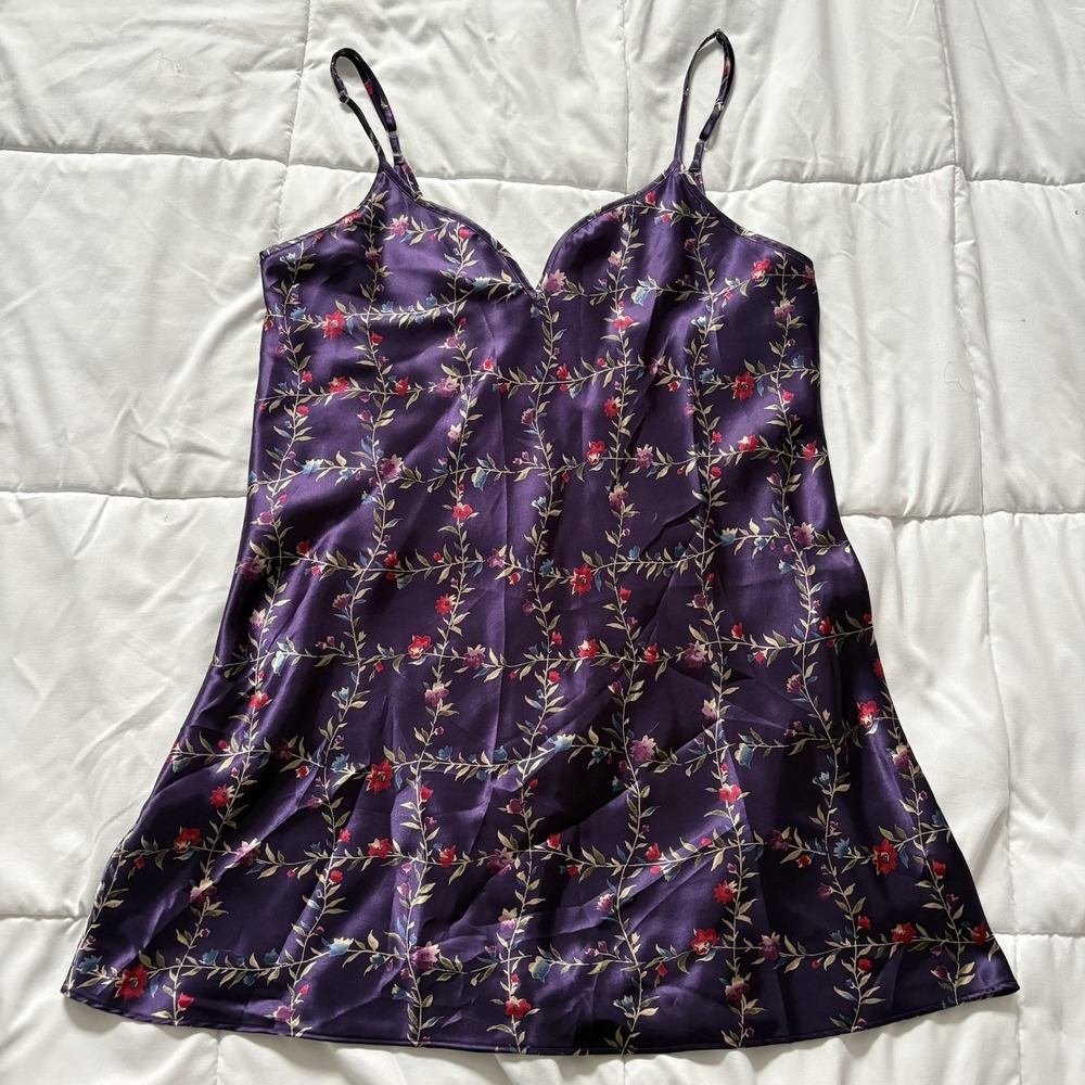 Vintage Slip‎ Dress Chemise Womens Large Floral Purple Romantic Dainty Feminine